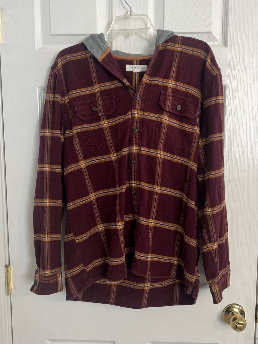 Grunge‎ Hooded Flannel Plaid Button Up Shacket Overshirt Aeropostale Men's L